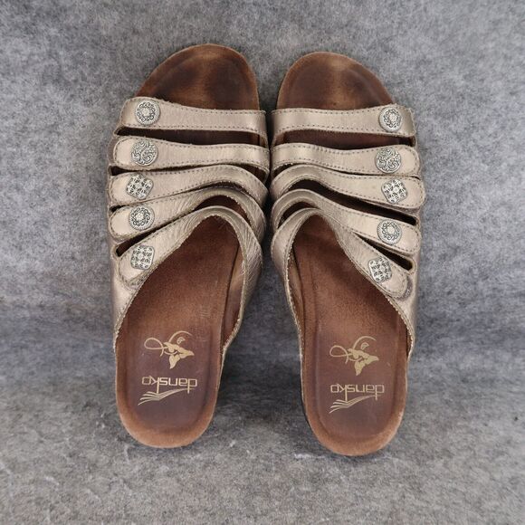 Dansko Shoes Womens 40 Sandals Janie Slip On Metallic Leather Adjustable Straps - Picture 6 of 16
